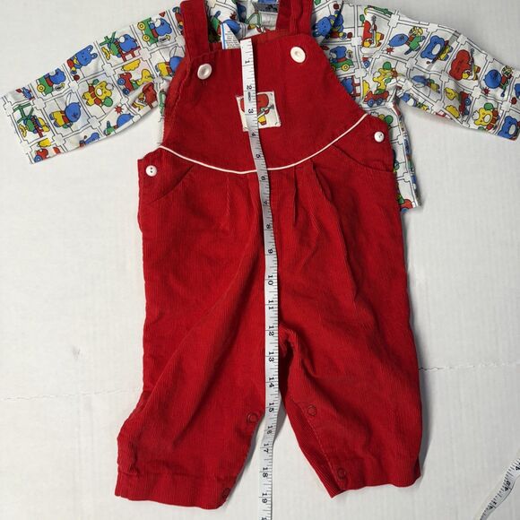 Vintage Petit Jouet Overalls Red Corduroy Animals Boy Girl Set 2 Piece 6-9 Mo - Picture 12 of 14